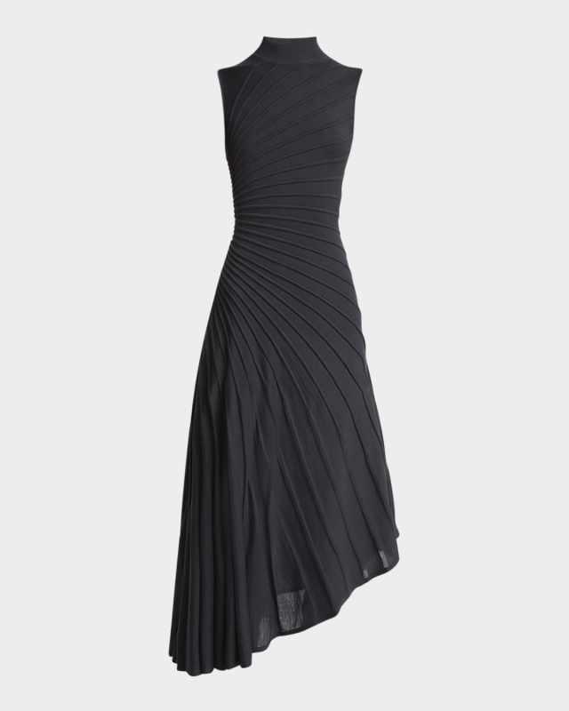 Sleeveless High-Neck Sculpted Midi Dress
